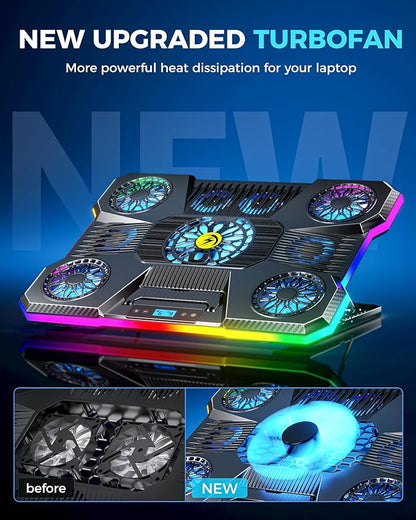 ChillCore Laptop Cooling Pad, RGB Lights Laptop Cooler 9 Fans for 15.6-19.3 Inch Laptops, Gaming Laptop Fan Cooling Pad with 8 Height Stands, 2 USB Ports - A21 Blue