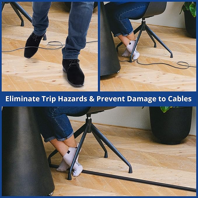 Floor Cord Cover 10ft, Cord Hider Floor Black, Floor Cable Management Prevent Cable Trips, Floor Cable Cover Wire Covers for Electric Power Cords, Cord Protector Cord Cavity W0.47in x H0.28in