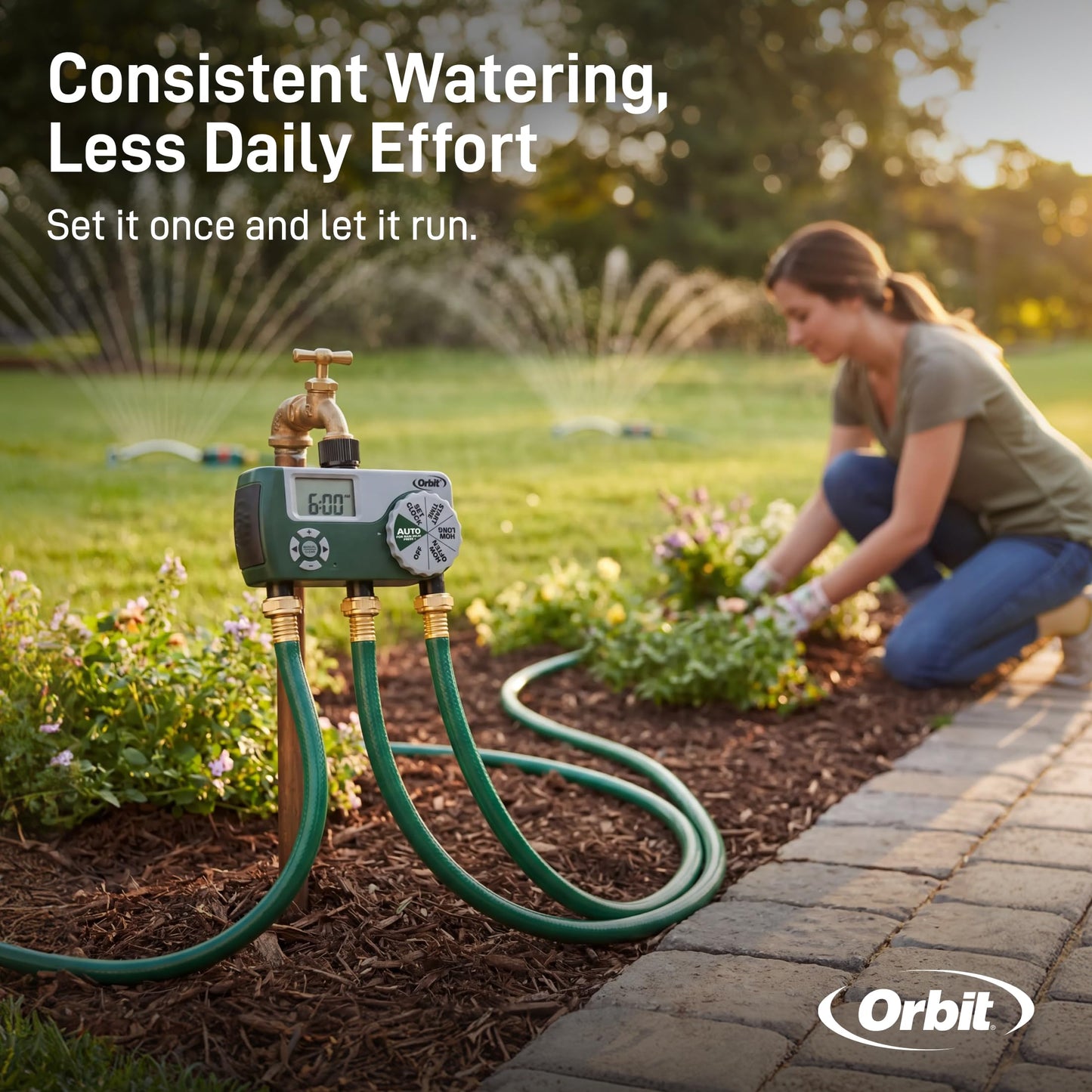 Orbit Programmable Digital Hose Watering Timer - 3 Outlet - Battery Powered - with LCD Screen - Built-in Rain Delay - Water-Resistant - 56082