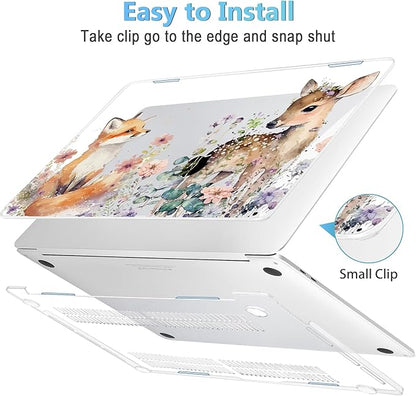 Mektron Case for MacBook Pro 16 Inch A2141 Cover 2019 Release 16" with Liquid Retina Display/Touch ID, Plastic Hard Shell with Keyboard Skin & Screen Protector & Dust Plug, Fox and Deer
