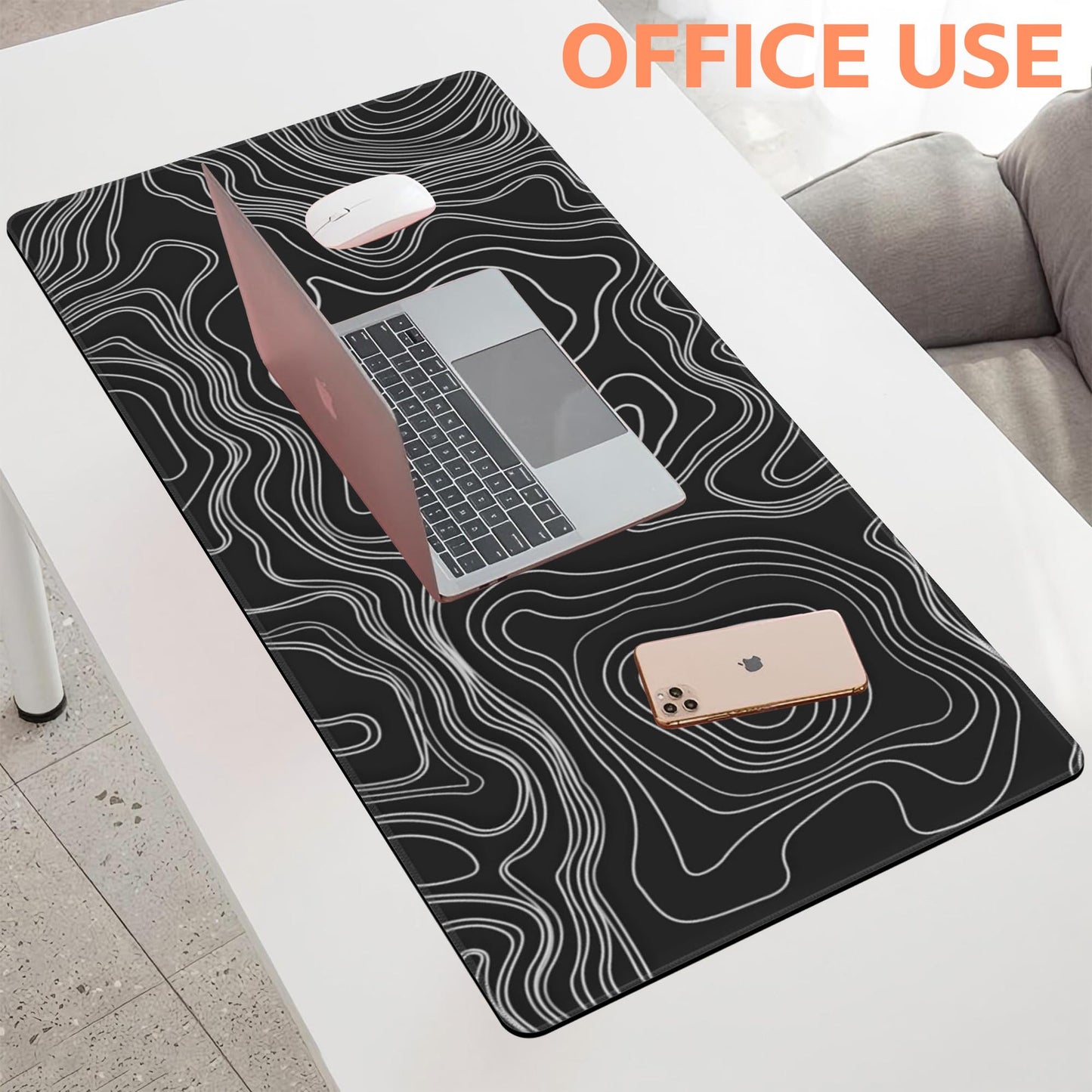 NIYLYNSYN Mouse Pad Large Topographic Map Lines Non-Slip Game Desk Mat with Stitched Edge Laptop Keyboard Desk Pad for Work Home Gaming (35.4 x 15.7 Inches)