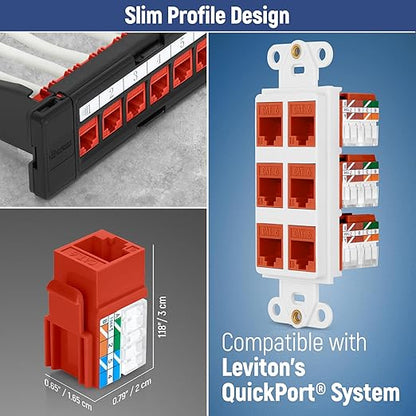 Everest 90° Angled RJ45 Cat6 Keystone Jacks 50-Pack in Orange - Slim Profile Female RJ45 Connectors - Cat 6 Keystone Jack - Compatible with 90° Angled Speed Termination Tool - easyJACK (B094WB91H3)