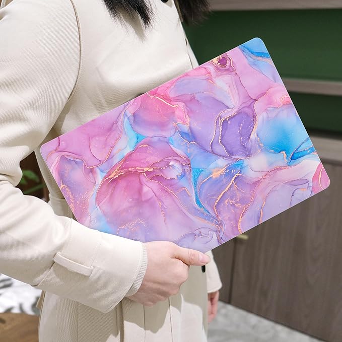 MEEgoodo for M4/M3/M2 MacBook Air 15.3 inch Case 2025 2024 2023, Case Fit Model (A3241/A3114/A2941) for MacBook Air 15 inch, Laptop Hard Shell with Keyboard Cover, Pink Marble Texture