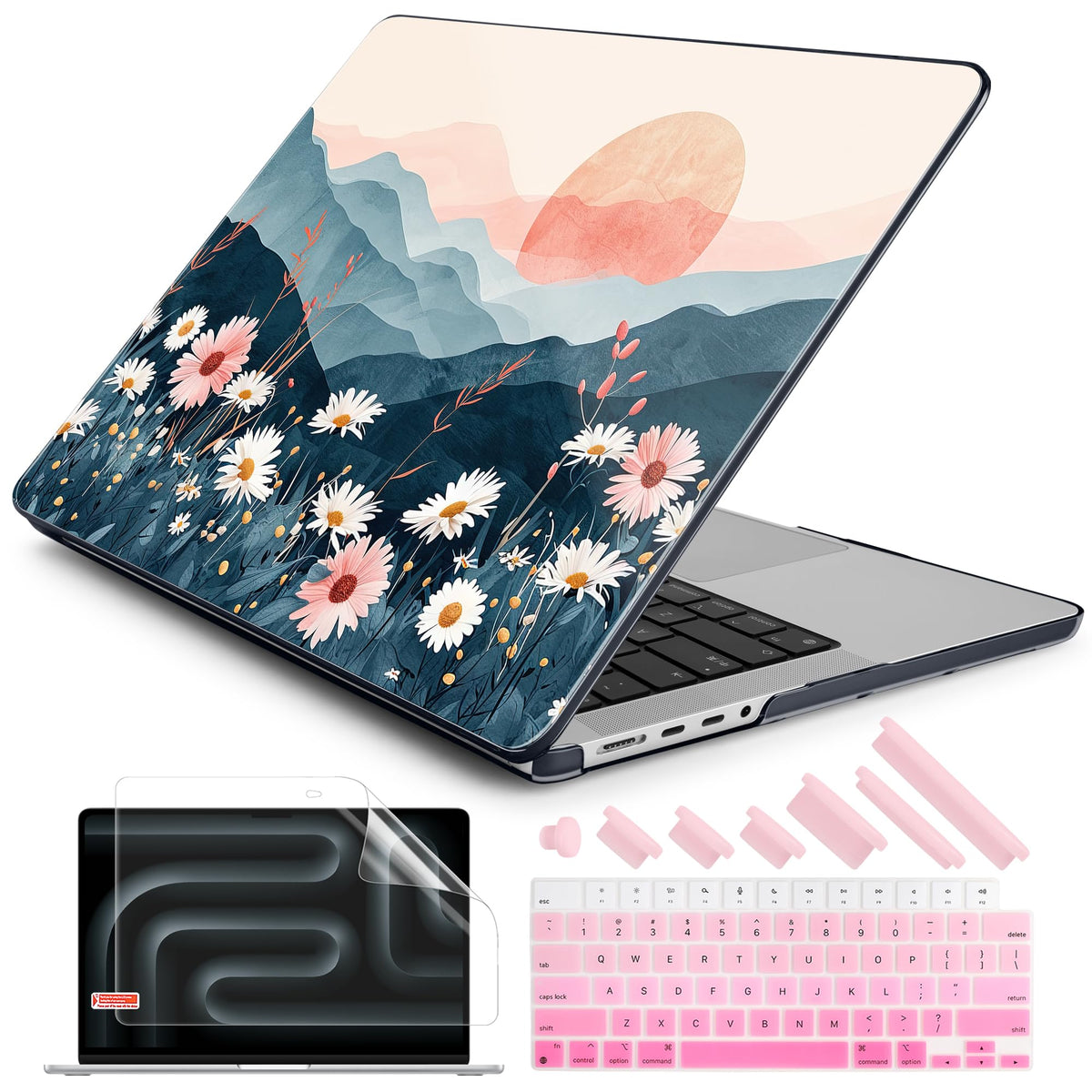DONGKE Compatible with MacBook Pro 16 Inch Case (2026-2021 Release, M5 M4 M3 M2 M1 Pro/Max Chip), Plastic Hard Shell Cover with Keyboard Cover & Screen Protector for MacBook Pro 16", Garden Florals