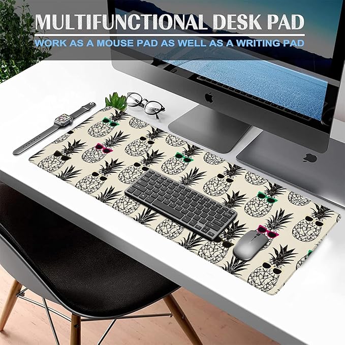 Pop Art Pineapple Gaming Mouse Pad, Large Office Desk Mat, Anti-Slip Rubber Base Mousepad for Computer Laptop Keyboard, Smooth Desk Pad for Home Office Gamer Work Accessories 31.5" x 11.8"