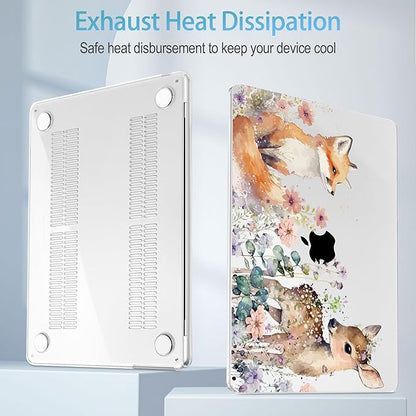 Mektron for 2025 M4 MacBook Air 13.6 Inch A3240 Case Fits 2023 A2681 M2 2024 A3113 M3 Chip with Liquid Retina Display Touch ID, Printed Plastic Hard Shell Cover for MacBook Air 13.6", Fox and Deer