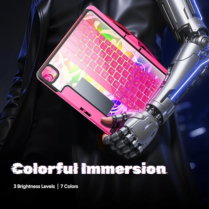 KITONE Transparent Case with Wireless Keyboard for iPad Air 13-in.(M3/M2, 2025/2024), 7 Colors Backlight, Trackpad, 360°Rotating Stand for iPad Pro 12.9-in (6/5/4/3 Gen), Tech Style