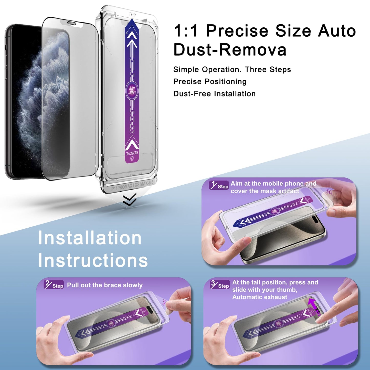 SHANG PIN JIA 2 Pack Matte Screen Protector for iPhone 11 Pro Max and iPhon XS MAX 6.5-Inch Auto Dust Removal, No Bubbles, Tempered Glass Film, Easy Installation