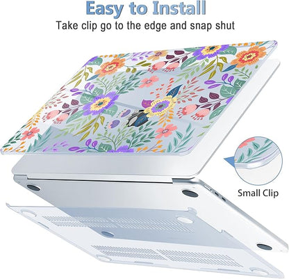 Mektron for 2025 MacBook Air 15 inch M4 Case A3241/ 2024 M3 A3114/ 2023 A2941 M2 Hard Printed Case with 15.3 Liquid Retina Display Touch ID, Plastic Hard Cover & Keyboard Skin- Floral C139-Blue