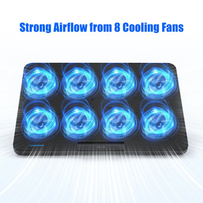 LIANGSTAR Laptop Cooling Pad, Laptop Cooler with 8 Quiet Fans for 12-17 Inch Gaming Laptop Fan Cooling Pad Stable Stand 7 Height & Wind Speed Adjustable, 2 USB Port & Phone Holder