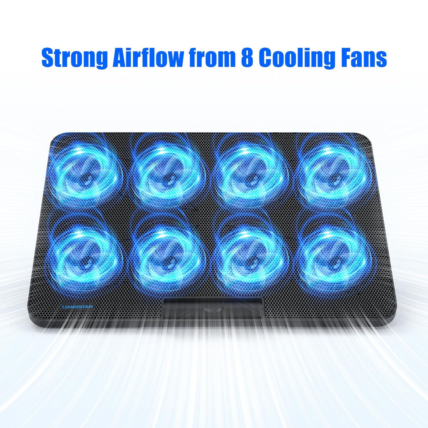 LIANGSTAR Laptop Cooling Pad, Laptop Cooler with 8 Quiet Fans for 12-17 Inch Gaming Laptop Fan Cooling Pad Stable Stand 7 Height & Wind Speed Adjustable, 2 USB Port & Phone Holder