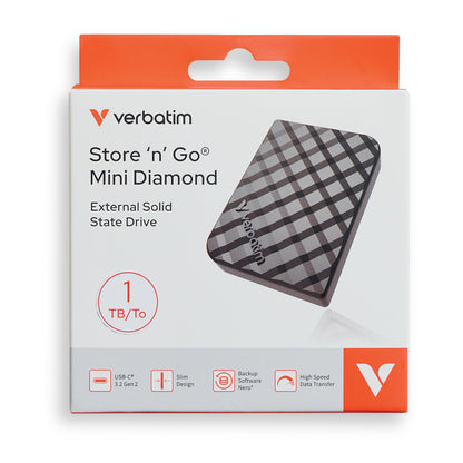 Verbatim 1TB Store 'n’ Go Mini External Solid State Drive USB 3.2 Gen 1 USB-C Connection - Diamond Black