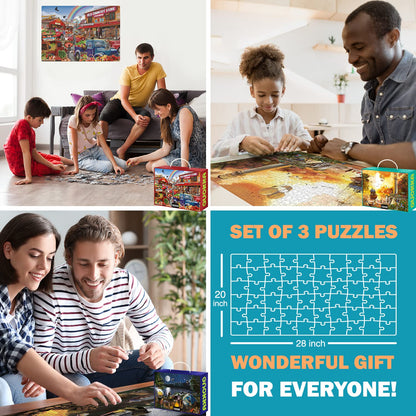 Quokka Puzzles for Adults 1000 Pieces and Up - 3 Pack of 1000 Piece Puzzles - Enjoy Market, Lighthouse and Camping Designs for Women and Men