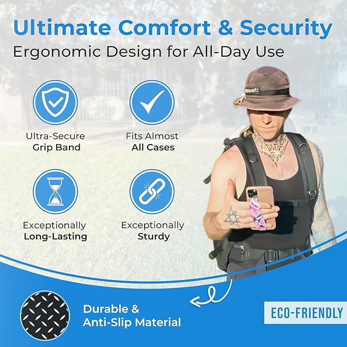 Phone Grip Strap - Pack of 2 Reversible Finger Holder for Phone Back, Customizable Anti-Slip Design, Wireless Charging Compatible Detachable Holder for iPhone - Color