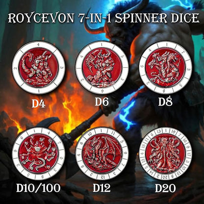 7 in 1 D6 Spinner DND Dice Set D&D, Metal Cube D and D Dice with Gift Box, Dungeons Dragons Role Playing Dice, Black Red