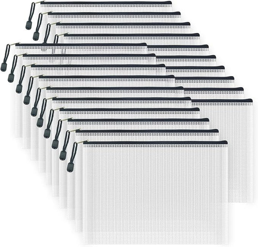 AUSTARK 20pcs Mesh Zipper Pouch Bags, Multipurpose Waterproof Organization Storage Bag for Office School Home Travel (B5 Size 11.4''x8.2'', White and Black)