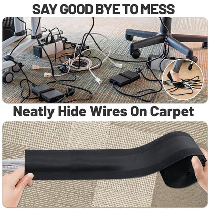 IHKFILAN Carpet Cord Cover Carpet Cable Management Under Desk Cable Grip Strip Black Hook and Loop Tape Cable Polyester Cover Protect Cables to Prevent Tripping Over Wires for Homes & Office (20ft)
