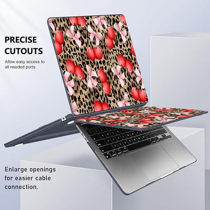 Case for MacBook Air 15 Inch 2025 2024 2023 Release M4 A3241 M3 A3114 M2 A2941, Hard Shell with Screen Protector & Keyboard Cover, Compatible with Touch ID, Leopard Cherry