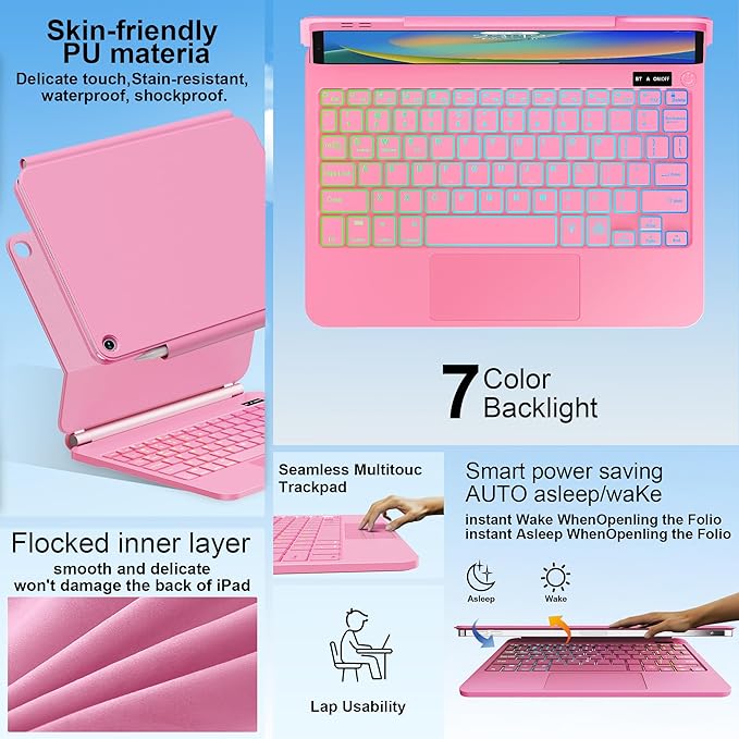 GGQFGTOJ for iPad 9th Generation Case with Keyboard,Magic Style Keyboard Case for iPad 9th/8th/7th Gen 10.2 inch - Floating Cantilever Magnetic Stand Multi-Touch Trackpad (Pink)