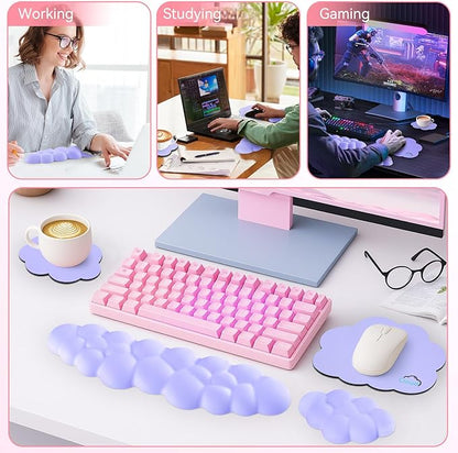 Sushret Cloud Wrist Rest for Computer Keyboard and Mouse Pad Set, Purple
