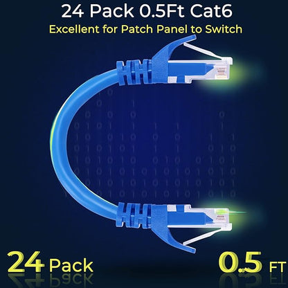 Rapink Patch Cables Cat6 0.5ft (48 Pack), Ethernet Patch Cable 10G, Cat 6 Patch Cable for Patch Panel to Switch, Flexiable Cat 6 Ethernet Cable with Gold Plated Blue