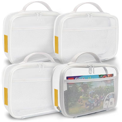 holay 4 Packs PVC Zippered Blocks Set, Toy, Clay, Board game Storage Organizer Case (Name Tag, Manual Pocket) (White, Small)