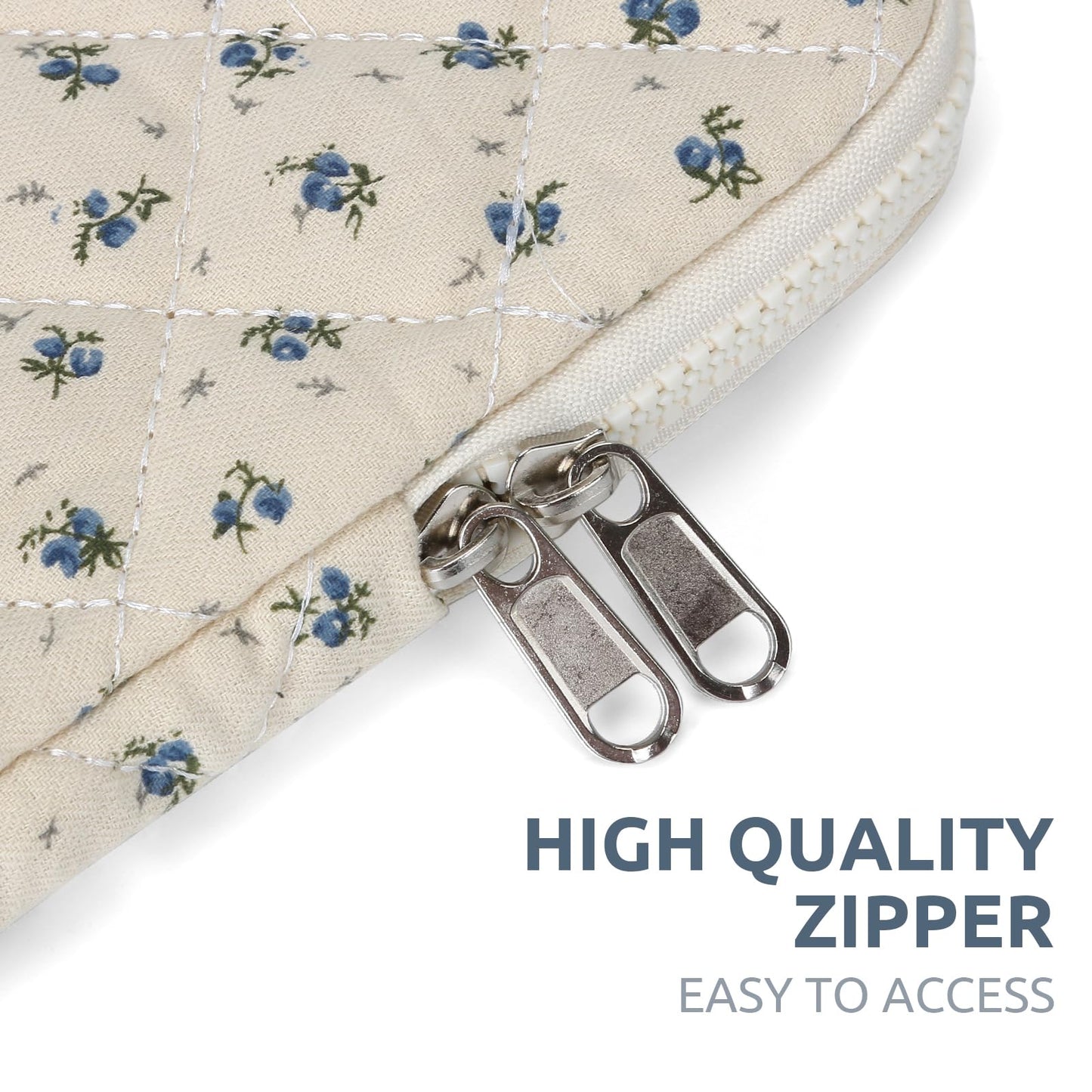 Puffy Laptop Sleeve 13 Inch Cute Quilted Laptop Protective Case Padded Floral Computer Sleeve for MacBook (A-Blue, 13 Inch)