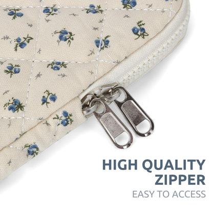 Puffy Laptop Sleeve 13 Inch Cute Quilted Laptop Protective Case Padded Floral Computer Sleeve for MacBook (A-Blue, 13 Inch)