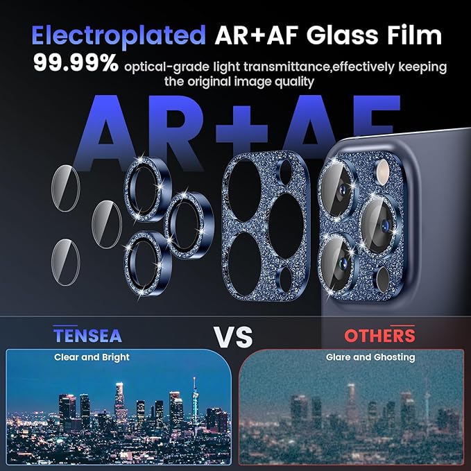 Tensea for iPhone 16 Pro/iPhone 16 Pro Max/iPhone 15 Pro/iPhone 15 Pro Max Camera Lens Protector, Metal Aluminum Alloy Tempered Glass Cover Camera Screen Protector Accessories, Case Friendly