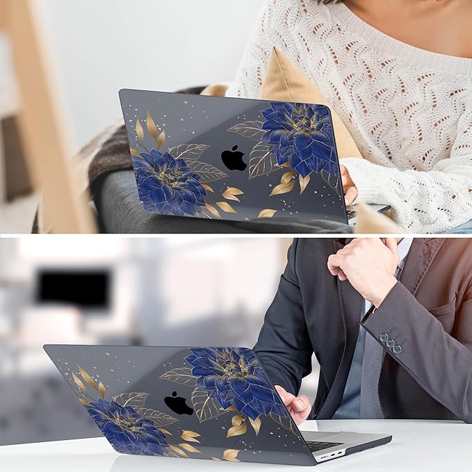 TWOLSKOO for M4 MacBook Air 13.6 inch Case 2025-2022 Release M4 A3240 M3 A3113 M2 A2681, Plastic Hard Shell & Screen Protector & Keyboard Cover & Trackpad Film, Dahlia Flowers