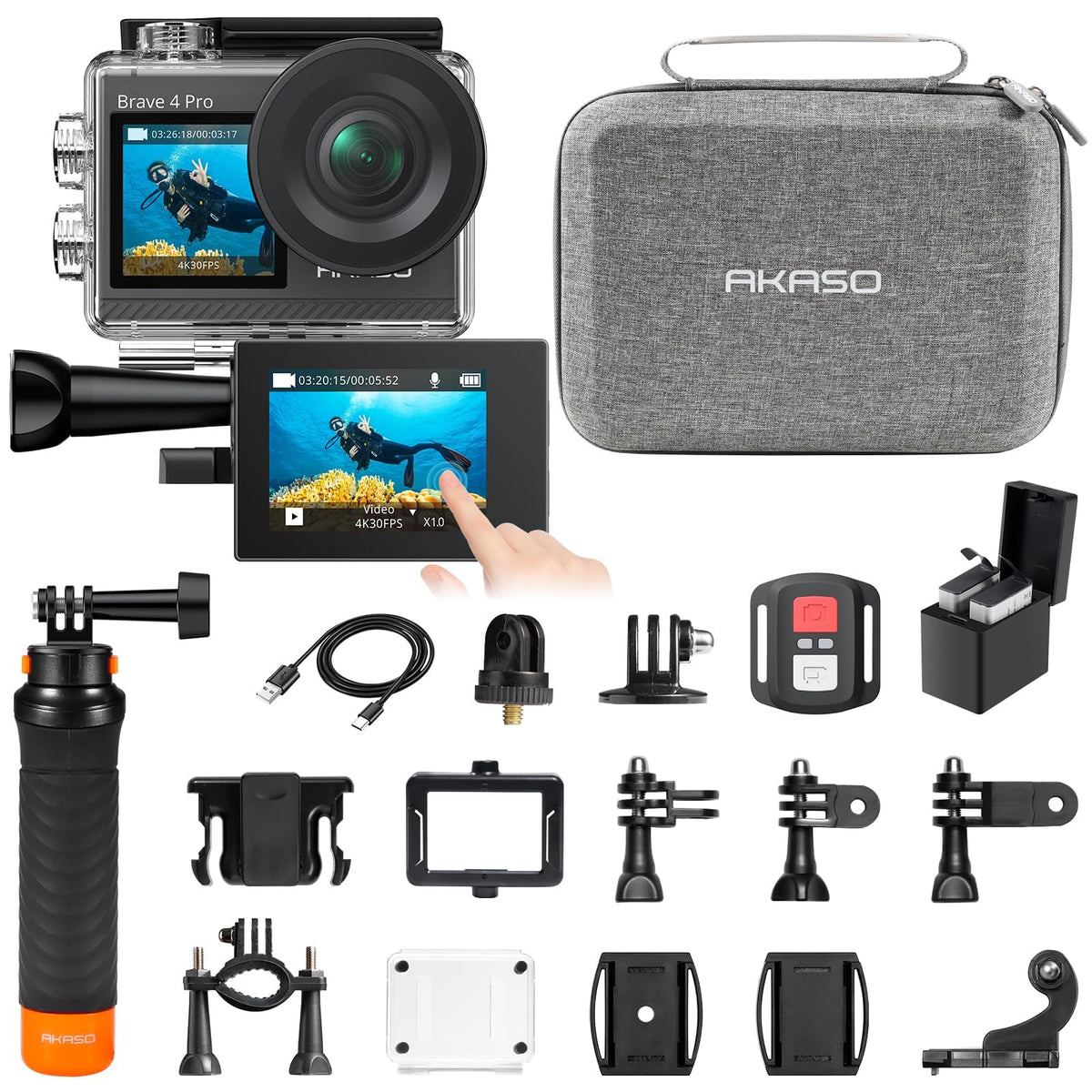 AKASO Brave 4 Pro Action Camera 4K with 256GB MicroSD U3 Card Bundle