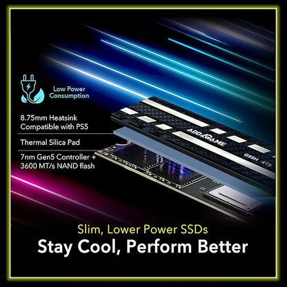 Addlink G55H 2TB PCIe 5.0 Gen5 NVMe M.2 SSD with Heatsink - Up to 10,300MB/s - Game Ready - Internal Solid State Drive - Compatible with PCs and PS5 (ad2TBG55HM2P)