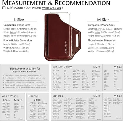 TobbinGear Leather Belt Phone Pouch, Left Handed Leather Cell Phone Holster, Universal Phone Case with Belt Loops, for Men and Women Coffee Medium