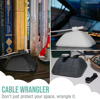 Smartish® Magnetic Cord Holder - Cable Wrangler Organizer with Magnet Clips for Charger Management on Desktop, Nightstand, or Side Table for All Cables, USB-C, Lightning Cables - Snow Day White