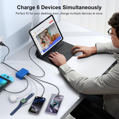 [2026 Updated] USB C Fast Charger, 100W GaN 6 Port Type C Charging Station Hub Block Cube, USB C Wall Charger Power Strip Adapter Plug for iPad iPhone 17 16 15 14 Pro Max Pixel Note Galaxy, 5ft Cord