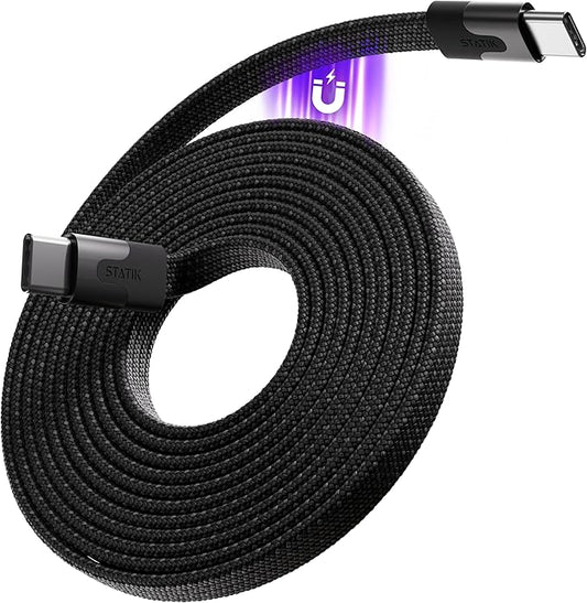 Statik MagStack Slim Pro - USB C to USB C Cable, Magnetic Anti Tangle Flat Type C Charger Fast Charging Cord, Magnetic Charging Cable, Compatible with iPhone, iPad & Android, 100W 6FT