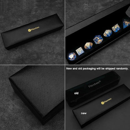 Haxtec Blue DND Dice Set Sharp Edge Resin Dice Gold Flakes with Dice Case D&D Dice for RPG Role Playing Games Compatible with Dungeons and Dragons Gift War Series