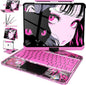 Intermerge for iPad 9th 10.2 inch Keyboard Case, 360° Transparent Multi-Touch Trackpad, 7-Color Backlit Keyboard, Pencil Holder, Type-C, Power Indicator for 9th/ 8th/ 7th - Blush Pulse