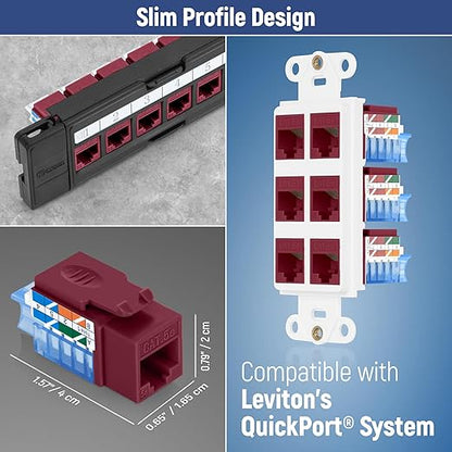 Everest 45° Angled RJ45 Cat5e Keystone Jacks 10-Pack in Red - Slim Profile Female RJ45 Connectors - Cat 5e Keystone Jack - Compatible with 45° Angled Speed Termination Tool - 45Term (B0BL3GS7ZY)
