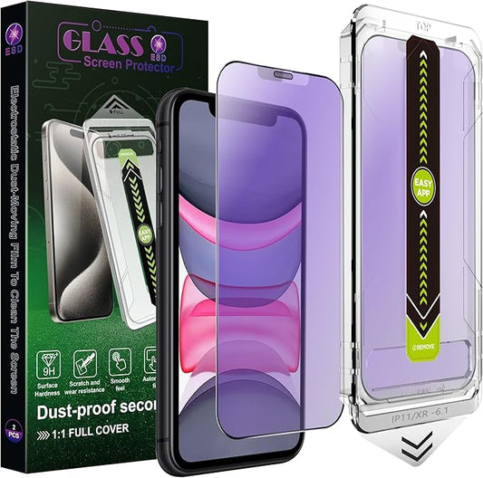 (2-Pack Anti Blue Light Matte Screen Protector for iPhone 11/XR (6.1-Inch),9H Tempered Glass,Anti-Glare,Full Coverage,Anti-Fingerprint,Auto Dust Removal,Bubble-Free