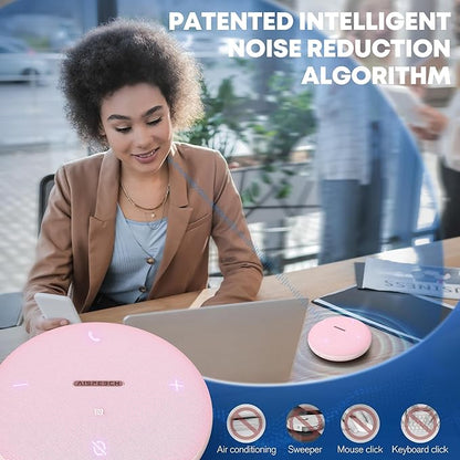 M4 Bluetooth Speakerphone Conference Speaker and Microphone with AI Noise Reduction GPT Transcription Speakers for Computer Desktop 360° Voice Pickup at Home Office for Teams/Zoom, Pink