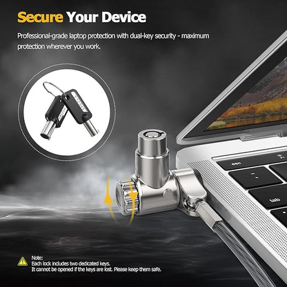 AboveTEK 3-in-1 Universal Laptop Cable Lock, Professional Laptop Security Lock with 2 Keys, Cut-Resistant Steel Locking Cable with 360° Rotating Head, Compatible with K-Slot, Nano & Wedge Slot