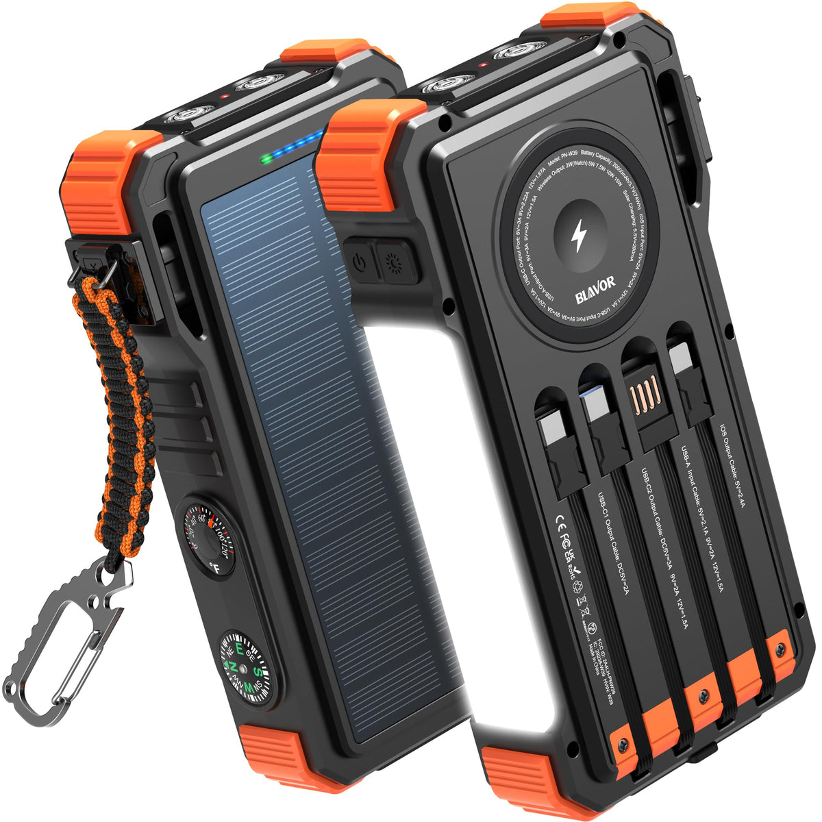 BLAVOR Solar Power Bank 20000mAh, Wireless Charger for Phones & Apple Watch