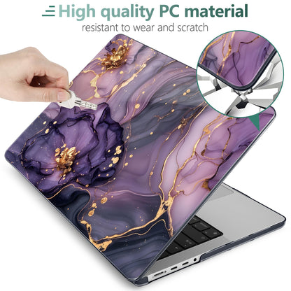 DONGKE Compatible with MacBook Pro 16 Inch Case (2026-2021 Release, M5 M4 M3 M2 M1 Pro/Max Chip), Plastic Hard Shell Cover with Keyboard Cover & Screen Protector for MacBook Pro 16", Marble & Flower