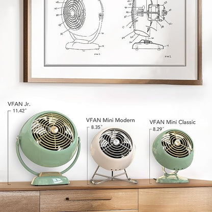 Vornado VFAN™ Mini Fan, Classic Vintage Fan, Retro Metal Air Circulator, For Desk & Bedside, 2 Speeds, Adjustable Tilt, Personal Cooling with Targeted Airflow, Quiet Fan, Green