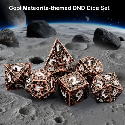 Haxtec Metal DND Dice Set, 7 Pcs Meteorite Texture Polyhedral Dice for RPG