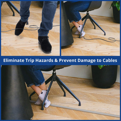 Floor Cord Cover 10ft, Cord Hider Floor Grey, Cable Management Prevent Trips, Cable Cover Wire Covers for Electric Power Cords, Wire Protector Cavity W0.47in x H0.28in