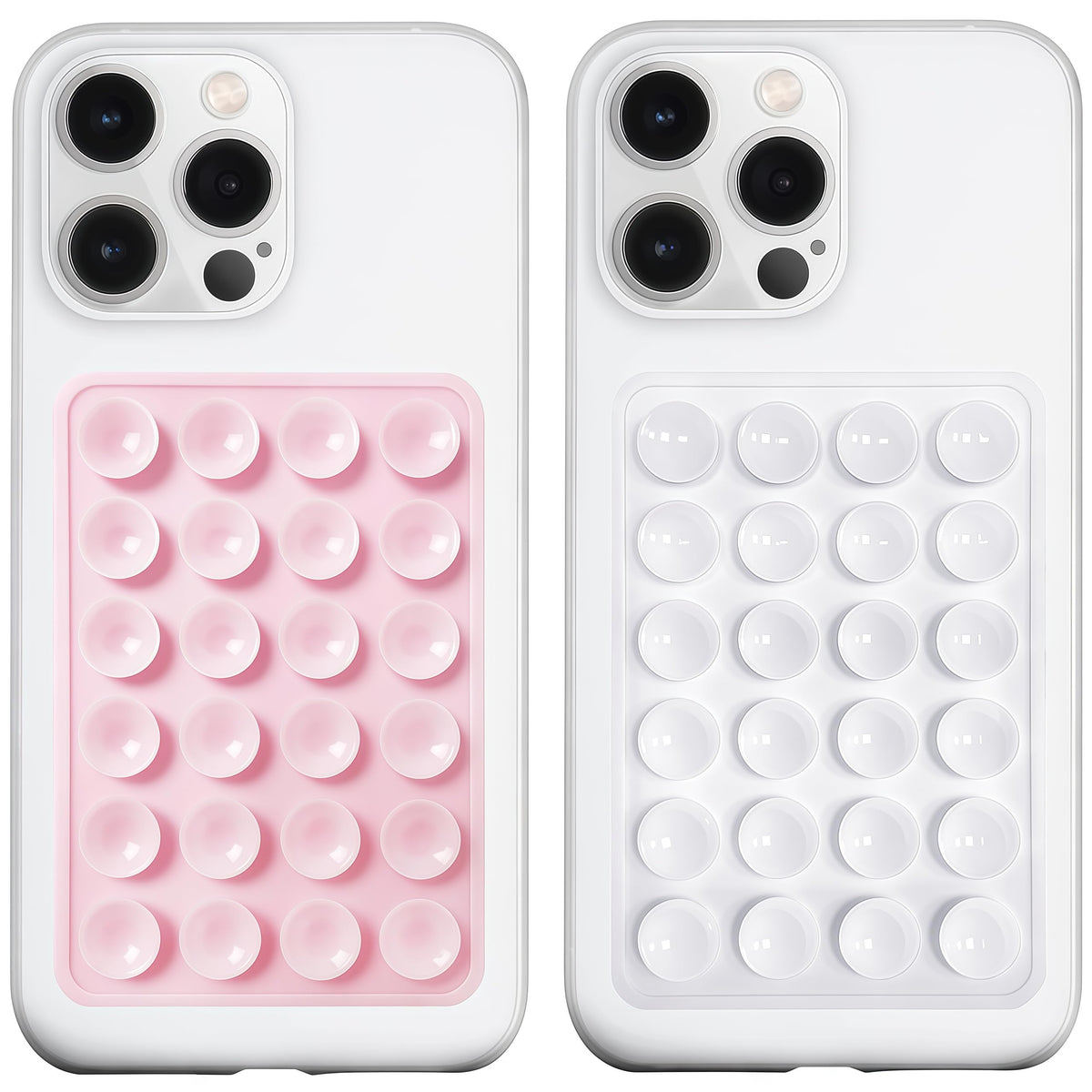 LvShuLiangPin Anteel 2 Pack Silicone Suction Phone Case Mount, Silicon Adhesive Phone Grip for Smartphones, Hands-Free Mirror Shower Phone Holder for Selfies, Tiktok Videos (LightPink&White)