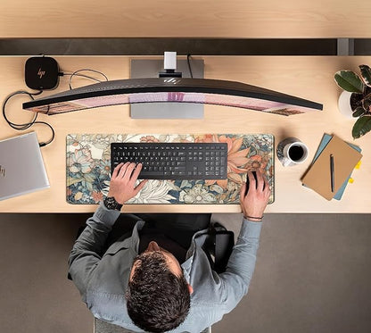 Japanese Minimalist Floral Desk Mat Aesthetic Flowers XL Large Extended Gaming Mouse Pad with Stitched Edges, Big Laptop Computer Keyboard and Mouse Mat for Girl Women Office Decor 31.5x11.8 in
