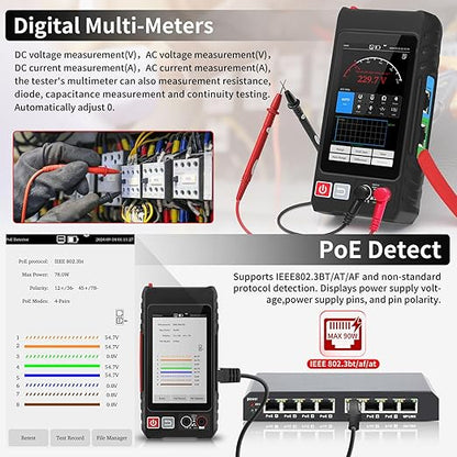 Multifunction RJ45 Network Caber Tester,Full Features UTP Cable Tester Cable Tracer,4" IPS Touch Screen Support TDR,DMM, VFL,OPM, POE++ Detect,Level Meter,Network Tools,RJ45 TDR, Cable Length,NCV